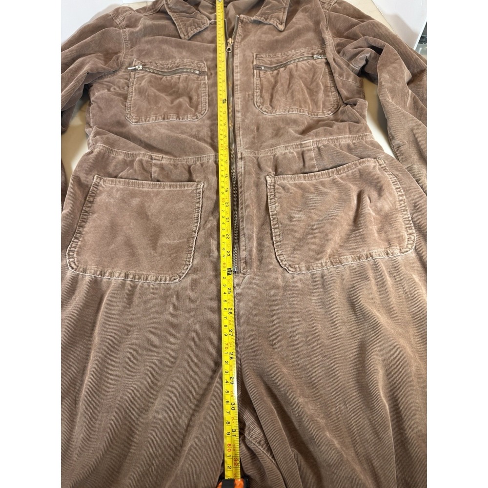 Free People Brown Corduroy Jumpsuit XL Zip Front Utility One Piece Fitted - Picture 13 of 16